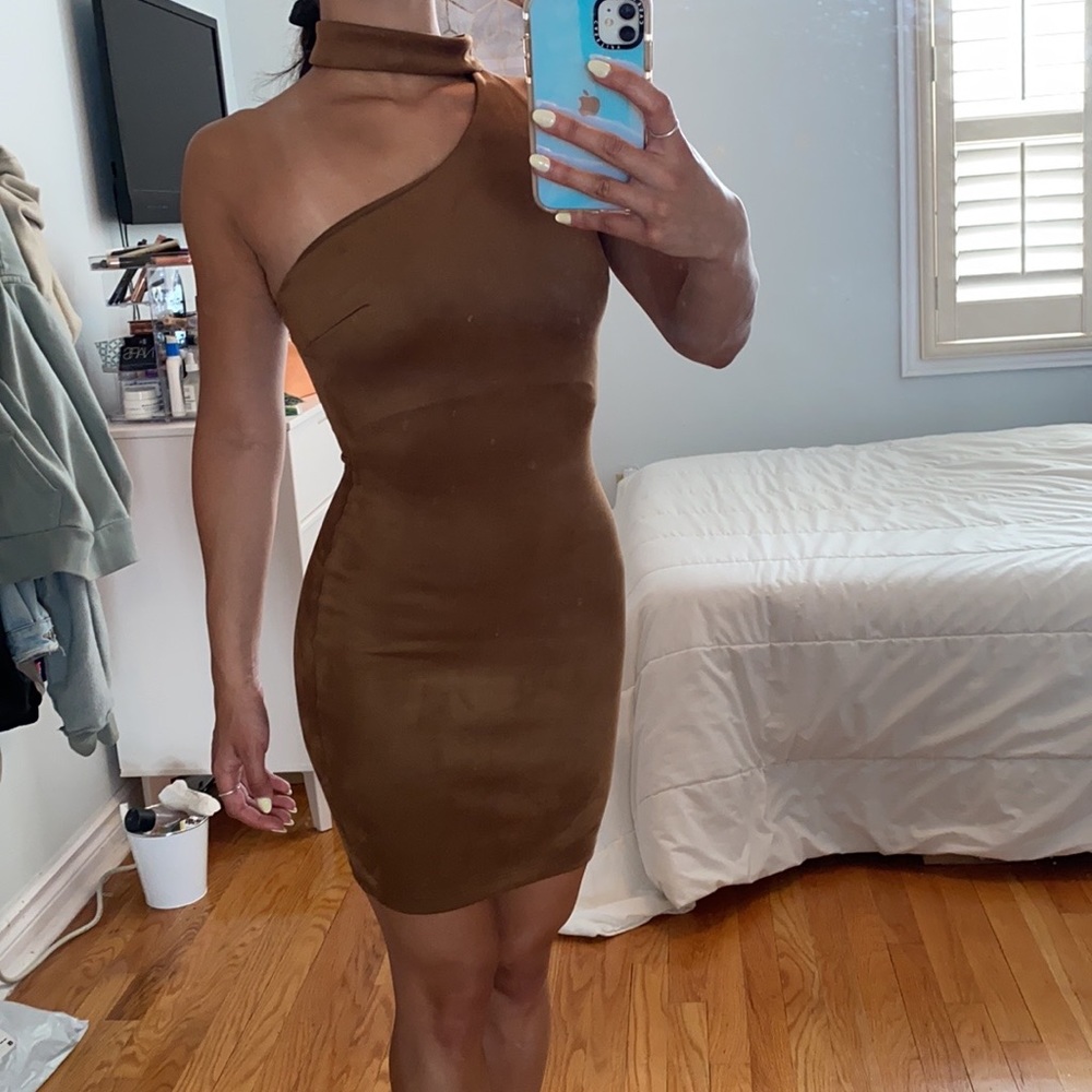 Fashion Nova suede brown tight dress